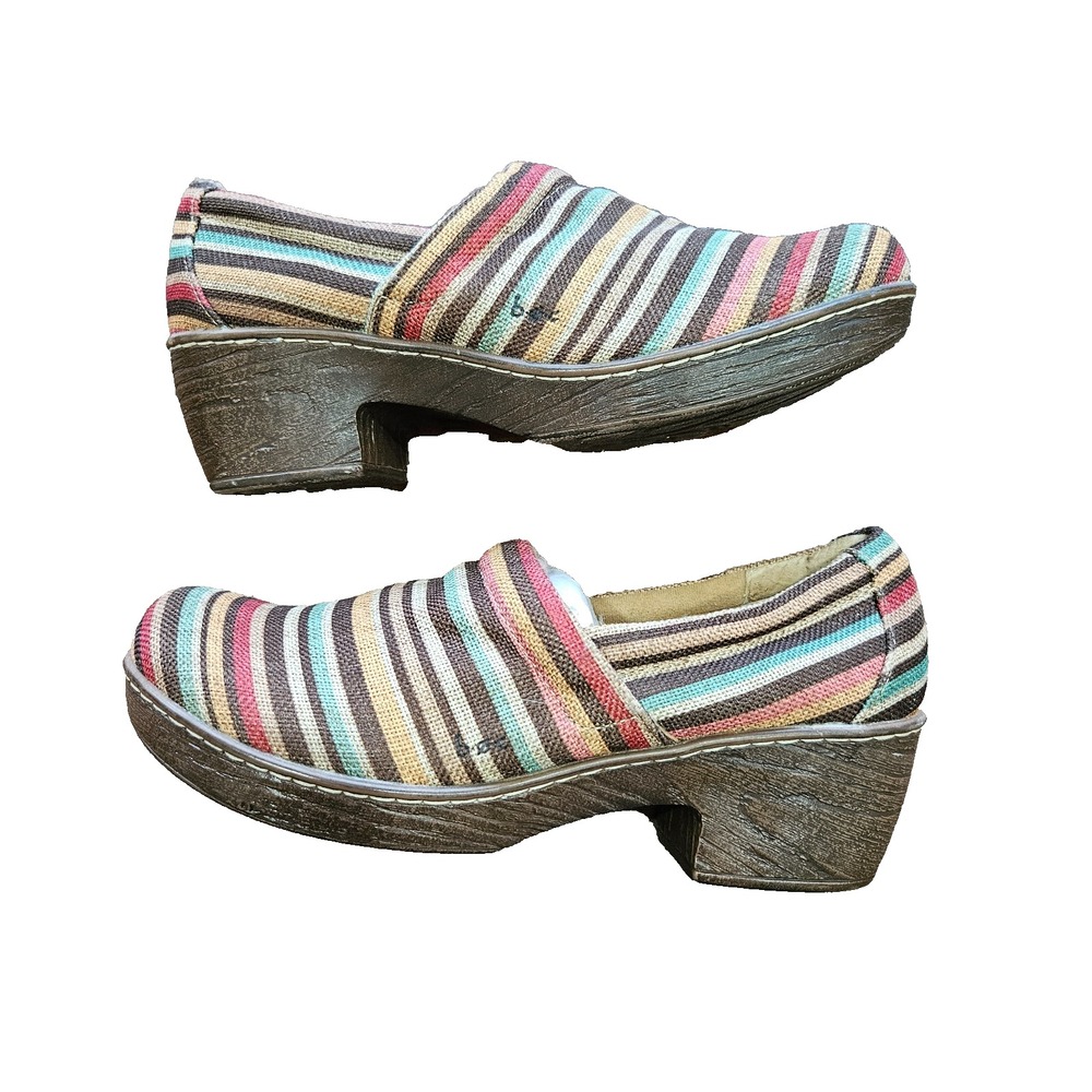 BOC Born Concept Multicolor Boho Striped Fabric Clog Mules Platform Shoes Sz 10M